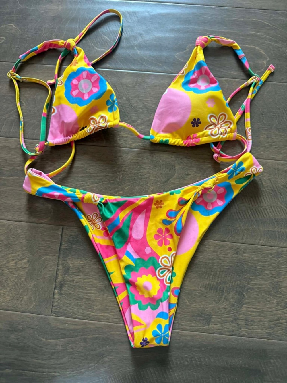 SHEIN Yellow Multi-Color Floral Triangle Bikini